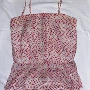 Banana Republic White and Red Smocked Camisole. 0141